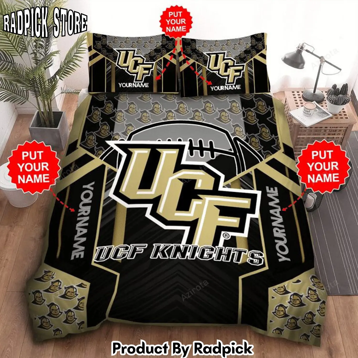 Radpick ucf knights custom name black gold bedding set rp327612